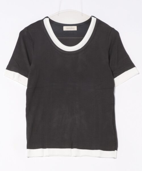 aimoha(アイモハ)の「リブ配色Tシャツ (SS)(Tシャツ/カットソー・レディース・グレー/ライトベージュ/ホワイト/ブラック/ダークグレー・MEDIUM/LARGE)」の21枚目の写真