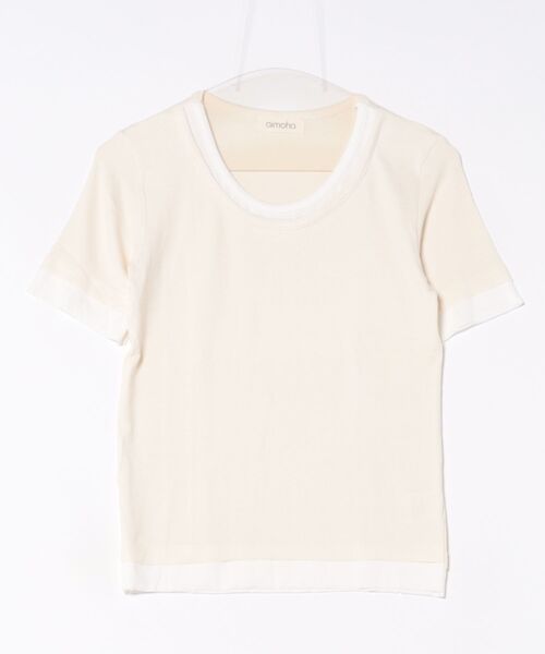 aimoha(アイモハ)の「リブ配色Tシャツ (SS)(Tシャツ/カットソー・レディース・グレー/ライトベージュ/ホワイト/ブラック/ダークグレー・MEDIUM/LARGE)」の7枚目の写真