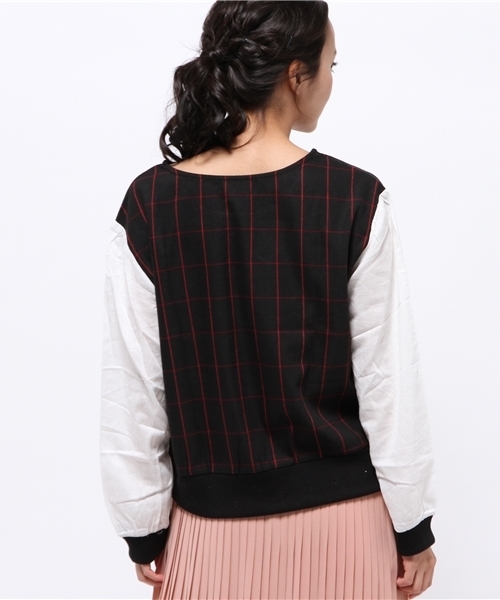 OUTLET（アウトレット）の「【mystic】格子柄切替プルオーバー（シャツ/ブラウス・レディース・レッド/ネイビー/グレー・FREE）」の6枚目の写真