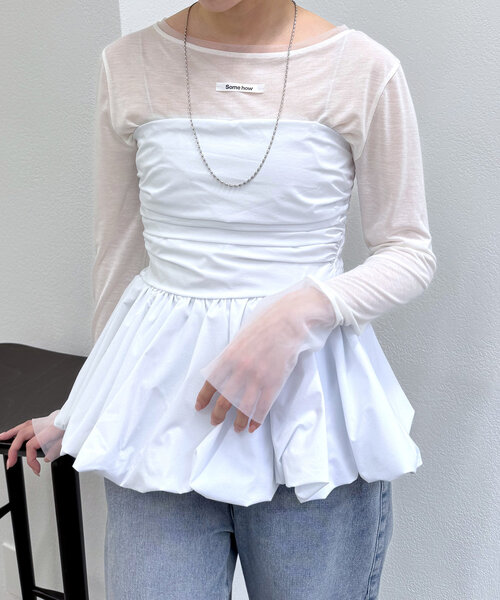 mline(エムライン)の「【新色追加!BEI/BLU】バルーンビスチェ(シャツ/ブラウス・レディース・オフホワイト/ブラック/ベージュ/ブルー・FREE)」の1枚目の写真