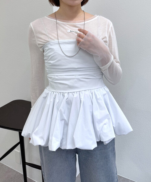 mline(エムライン)の「【新色追加!BEI/BLU】バルーンビスチェ(シャツ/ブラウス・レディース・オフホワイト/ブラック/ベージュ/ブルー・FREE)」の7枚目の写真