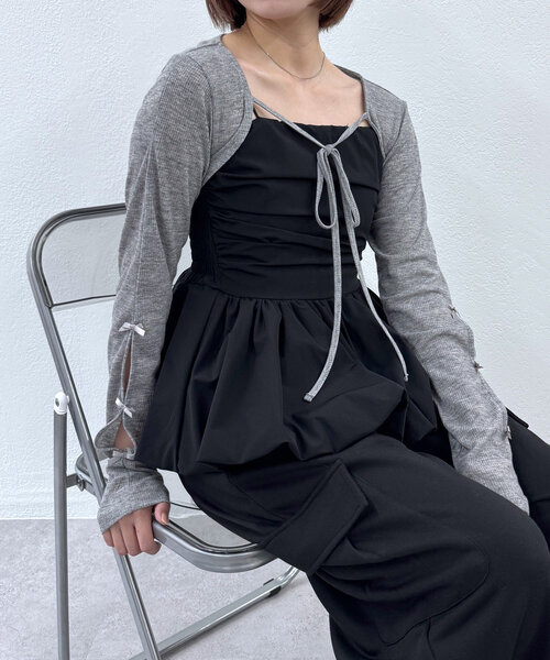 mline(エムライン)の「【新色追加!BEI/BLU】バルーンビスチェ(シャツ/ブラウス・レディース・オフホワイト/ブラック/ベージュ/ブルー・FREE)」の9枚目の写真