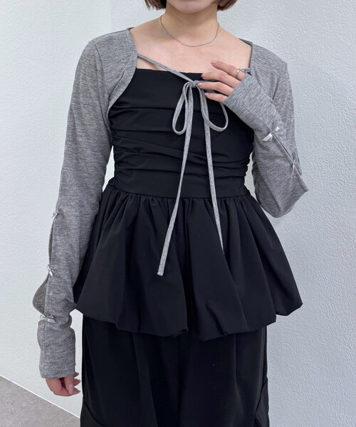 mline(エムライン)の「【新色追加!BEI/BLU】バルーンビスチェ(シャツ/ブラウス・レディース・オフホワイト/ブラック/ベージュ/ブルー・FREE)」の11枚目の写真