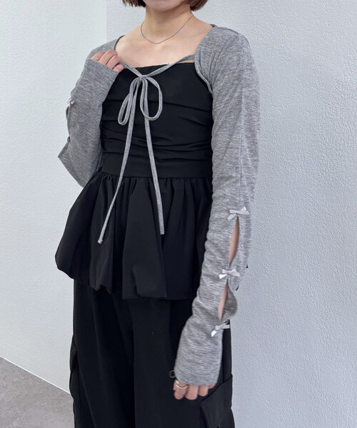 mline(エムライン)の「【新色追加!BEI/BLU】バルーンビスチェ(シャツ/ブラウス・レディース・オフホワイト/ブラック/ベージュ/ブルー・FREE)」の12枚目の写真