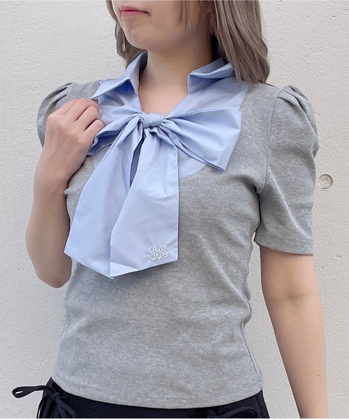 abc une face(アーベーセーアンフェイス)の「ボウタイブラウスレイヤードトップス(Tシャツ/カットソー・レディース・グレー/ネイビー系/ダークグレー/ピンク・FREE)」の12枚目の写真