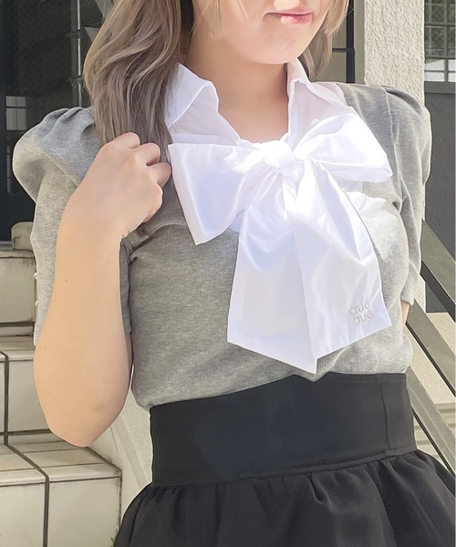 abc une face(アーベーセーアンフェイス)の「ボウタイブラウスレイヤードトップス(Tシャツ/カットソー・レディース・グレー/ネイビー系/ダークグレー/ピンク・FREE)」の6枚目の写真