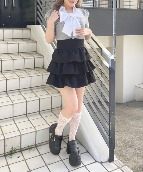 abc une face(アーベーセーアンフェイス)の「ボウタイブラウスレイヤードトップス(Tシャツ/カットソー・レディース・グレー/ネイビー系/ダークグレー/ピンク・FREE)」の9枚目の写真