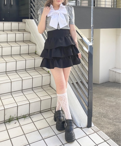 abc une face(アーベーセーアンフェイス)の「ボウタイブラウスレイヤードトップス(Tシャツ/カットソー・レディース・グレー/ネイビー系/ダークグレー/ピンク・FREE)」の10枚目の写真
