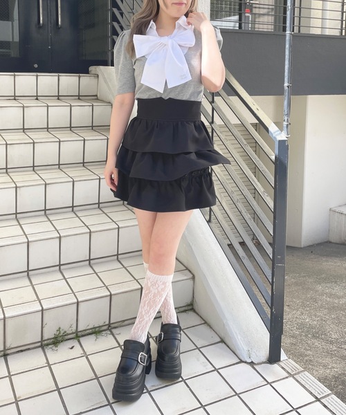 abc une face(アーベーセーアンフェイス)の「ボウタイブラウスレイヤードトップス(Tシャツ/カットソー・レディース・グレー/ネイビー系/ダークグレー/ピンク・FREE)」の8枚目の写真