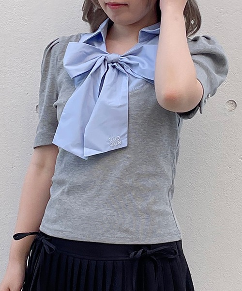 abc une face(アーベーセーアンフェイス)の「ボウタイブラウスレイヤードトップス(Tシャツ/カットソー・レディース・グレー/ネイビー系/ダークグレー/ピンク・FREE)」の11枚目の写真