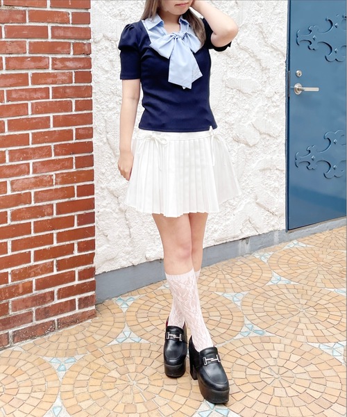 abc une face(アーベーセーアンフェイス)の「ボウタイブラウスレイヤードトップス(Tシャツ/カットソー・レディース・グレー/ネイビー系/ダークグレー/ピンク・FREE)」の20枚目の写真
