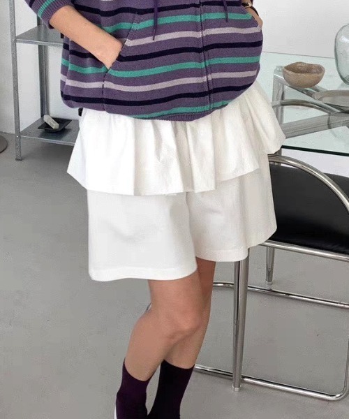 Vipoa(ヴィポア)の「フェイクツーピースハーフパンツ(その他パンツ・レディース・カーキ/ブラック/ホワイト・FREE)」の1枚目の写真