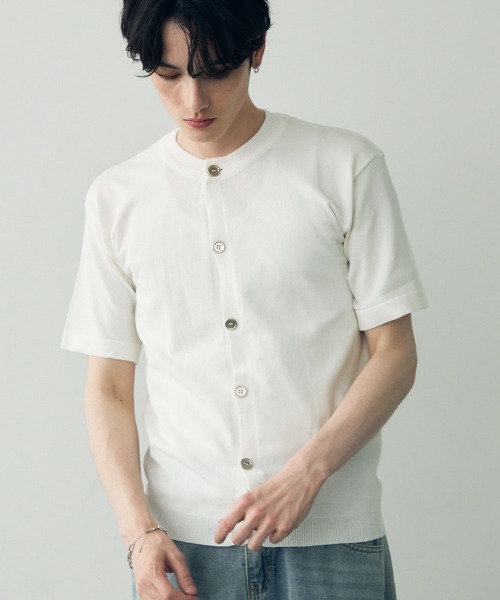 セール】button-down summer knit tops / ボタンダウンサマー