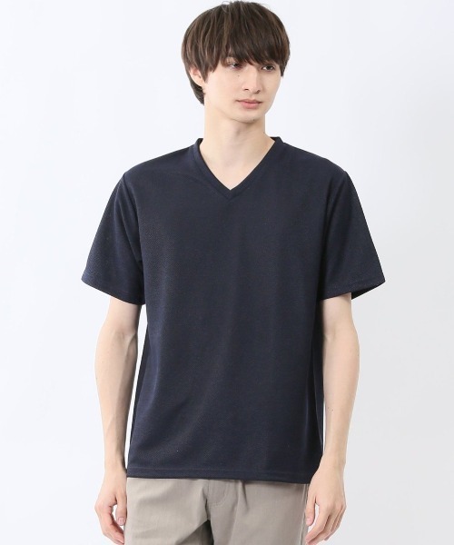 NOTA BENE（ノータベネ）の「【ウォッシャブル】ノータベネ/NOTABENE メッシュドビー Vネック半袖Tシャツ（Tシャツ/カットソー・メンズ・ブルー/グレー系その他2/ネイビー・MEDIUM/X-LARGE/LARGE）」の2枚目の写真