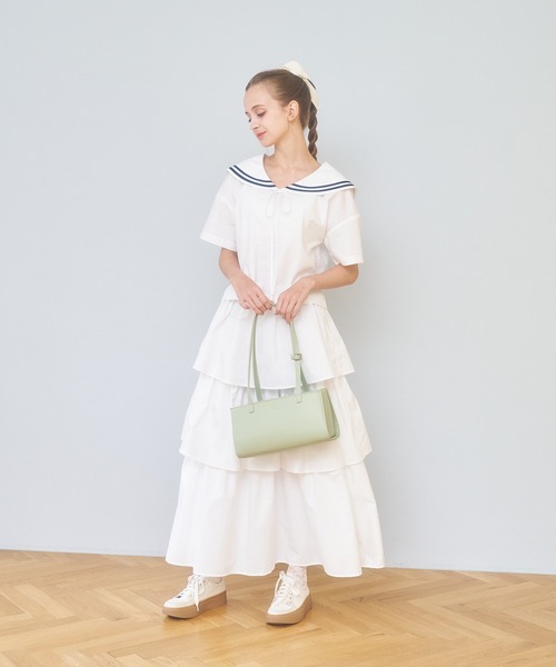 A10 PUTUMAYO マーチングバンド　カットソー　トップス　セーラー襟 楽天市場】白セーラートップス・グリーン襟長袖【日本製】160A