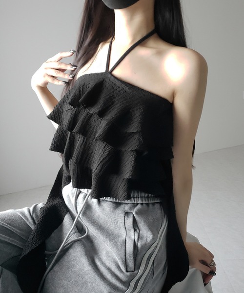 me+em select(ミームセレクト)の「【 2color 】クロスストラップフリルビスチェベアトップス / cross strap frill bustier bare tops(その他トップス・レディース・ブラック/ホワイト・FREE)」の20枚目の写真