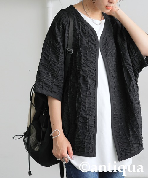 antiqua（アンティカ）の「モードギャザージャケット（ノーカラージャケット・レディース・ブラック・ONESIZE）」の5枚目の写真