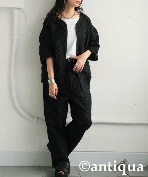 antiqua（アンティカ）の「モードギャザージャケット（ノーカラージャケット・レディース・ブラック・ONESIZE）」の6枚目の写真