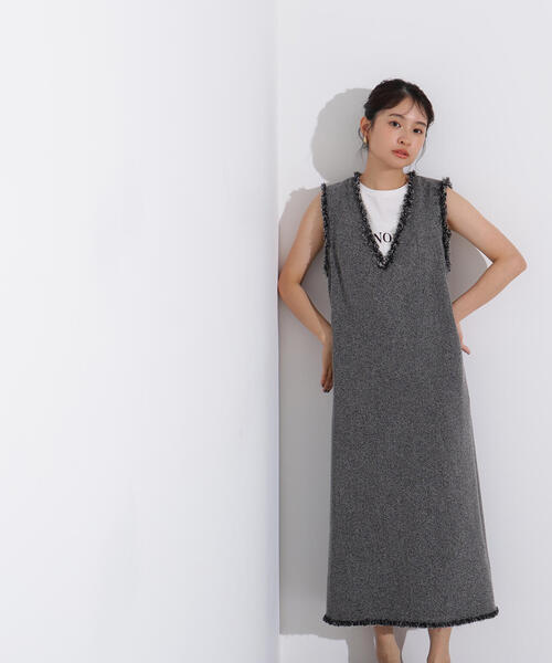 N.（N. Natural Beauty Basic）（エヌエヌナチュラルビューティーベーシック）の「ライトツイーディーナローワンピース（ワンピース・レディース・イエロー/ブラック・MEDIUM）」の3枚目の写真