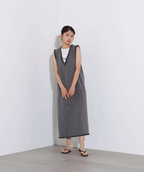 N.（N. Natural Beauty Basic）（エヌエヌナチュラルビューティーベーシック）の「ライトツイーディーナローワンピース（ワンピース・レディース・イエロー/ブラック・MEDIUM）」の4枚目の写真