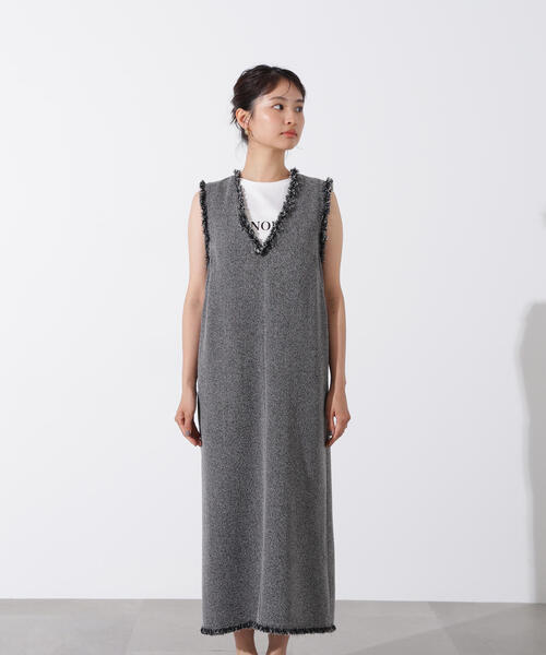 N.（N. Natural Beauty Basic）（エヌエヌナチュラルビューティーベーシック）の「ライトツイーディーナローワンピース（ワンピース・レディース・イエロー/ブラック・MEDIUM）」の5枚目の写真