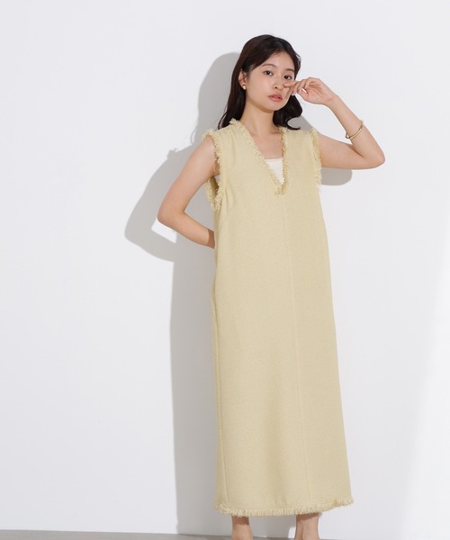 N.（N. Natural Beauty Basic）（エヌエヌナチュラルビューティーベーシック）の「ライトツイーディーナローワンピース（ワンピース・レディース・イエロー/ブラック・MEDIUM）」の2枚目の写真