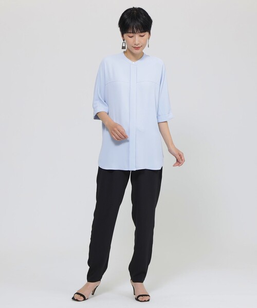 ブラウス シャツ 「L」「夏でもさらっと」「吸水速乾」「ウォシャブル」バックサテンジョーゼットブラウス レディース L】【夏でもさらっと】【吸水速乾】【ウォシャブル】バック