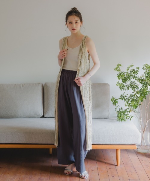 美品◆Drawer フリンジ ノースリーブニット◆日本製 高身長 麻タッチフリンジニットノースリーブジレ（トールサイズ