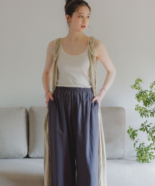 slattgir（スラットジール）の「高身長　麻タッチフリンジニットノースリーブジレ（トールサイズ）Essenave（ベスト・レディース・グリーン系/ブラック系・T3L/TM/TL/TLL）」の9枚目の写真