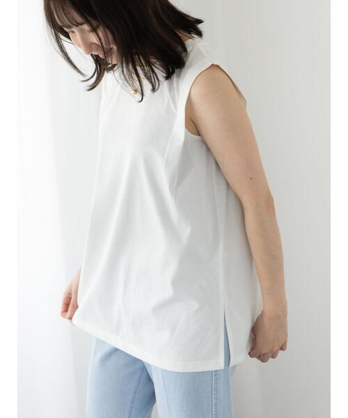 Te chichi TERRASSE（テチチテラス）の「【接触冷感】肩タックノースリーブチュニック（Tシャツ/カットソー・レディース・ブラウン/オフホワイト/チャコールグレー・F）」の5枚目の写真