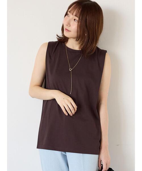 Te chichi TERRASSE（テチチテラス）の「【接触冷感】肩タックノースリーブチュニック（Tシャツ/カットソー・レディース・ブラウン/オフホワイト/チャコールグレー・F）」の15枚目の写真