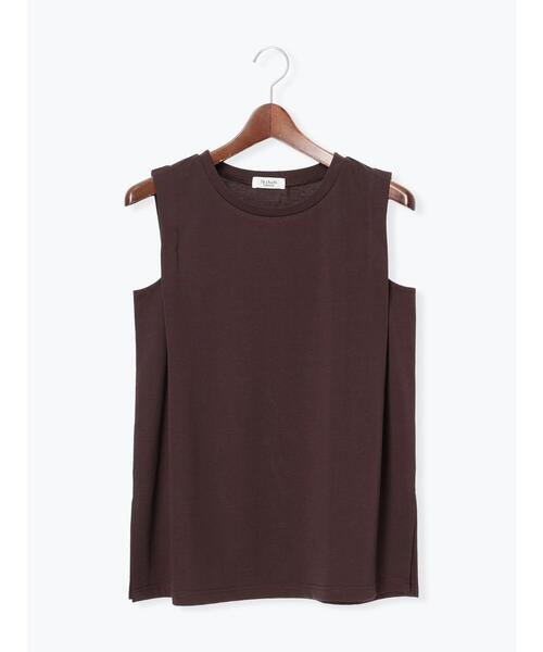 Te chichi TERRASSE（テチチテラス）の「【接触冷感】肩タックノースリーブチュニック（Tシャツ/カットソー・レディース・ブラウン/オフホワイト/チャコールグレー・F）」の9枚目の写真