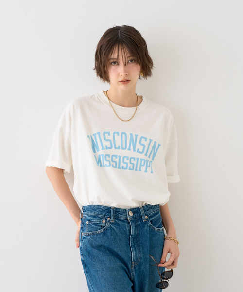 tシャツ 「REMI RELIEF／レミレリーフ」別注TEE WISCONSI ロゴTシャツ レディース REMI RELIEF／レミレリーフ】別注TEE WISCONSI ロゴTシャツ（T