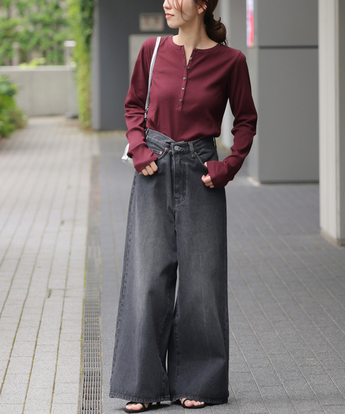 【試着のみ新品】ソフトテレコヘンリープルオーバー／バーガンディ 25AW新作］ソフトテレコヘンリープルオーバー（Tシャツ