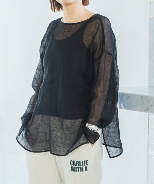 Spick & Span（スピックアンドスパン）の「《手洗い可 / 追加2》メッシュリネンルーズプルオーバー（その他トップス・レディース・ブラック/ベージュ/ホワイト・FREE）」の18枚目の写真