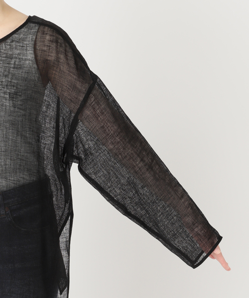 【スピックアンドスパン】メッシュリネンルーズプルオーバー　ブラック Spick＆Span 「追加2」手洗い可 / メッシュリネンルーズプル