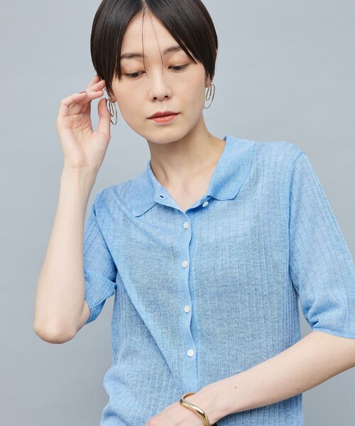 NOLLEY’S Sophi(ノーリーズソフィ)の「《手洗い可能》ワイドリブシアーポロ衿カーディガン(カーディガン/ボレロ・レディース・オリーブ/ライトブルー/ベビーピンク・38)」の12枚目の写真