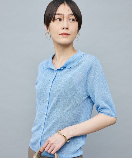 NOLLEY’S Sophi(ノーリーズソフィ)の「《手洗い可能》ワイドリブシアーポロ衿カーディガン(カーディガン/ボレロ・レディース・オリーブ/ライトブルー/ベビーピンク・38)」の13枚目の写真