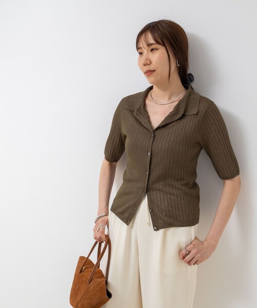 NOLLEY’S Sophi(ノーリーズソフィ)の「《手洗い可能》ワイドリブシアーポロ衿カーディガン(カーディガン/ボレロ・レディース・オリーブ/ライトブルー/ベビーピンク・38)」の17枚目の写真