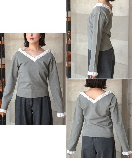 DONOBAN（ドノバン）の「Vネックフリルトップス（その他トップス・レディース・ホワイト/チャコール/グレー/ベージュ・ONE）」の11枚目の写真