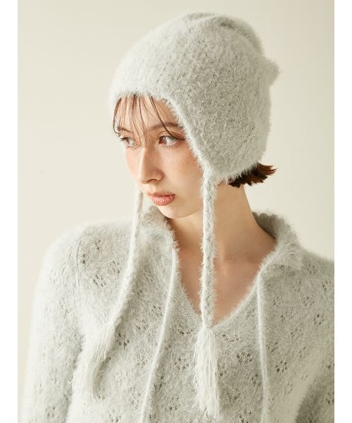 LILY BROWN（リリーブラウン）の「フェザークロシェニット帽（ニットキャップ/ビーニー・レディース・ブラック/ライトブルー/ホワイト・F）」の4枚目の写真