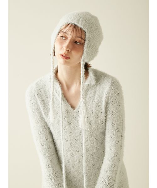 LILY BROWN（リリーブラウン）の「フェザークロシェニット帽（ニットキャップ/ビーニー・レディース・ブラック/ライトブルー/ホワイト・F）」の15枚目の写真