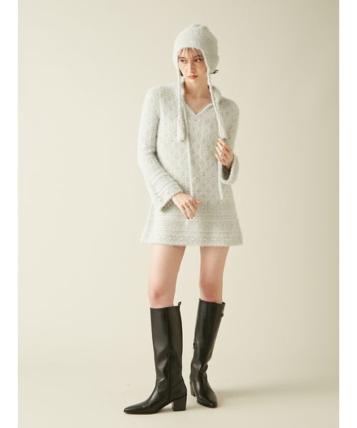 LILY BROWN（リリーブラウン）の「フェザークロシェニット帽（ニットキャップ/ビーニー・レディース・ブラック/ライトブルー/ホワイト・F）」の17枚目の写真