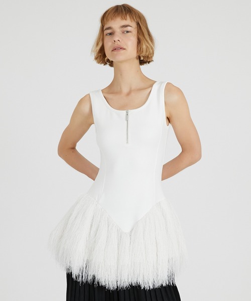 PRANK PROJECT(プランクプロジェクト)の「シャギーヘムペプラムタンク / Shaggy Hem Peplum Tank(その他トップス・レディース・アイボリー/ブラック・FREE)」の2枚目の写真