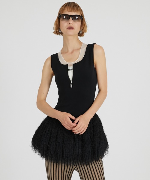 PRANK PROJECT(プランクプロジェクト)の「シャギーヘムペプラムタンク / Shaggy Hem Peplum Tank(その他トップス・レディース・アイボリー/ブラック・FREE)」の1枚目の写真