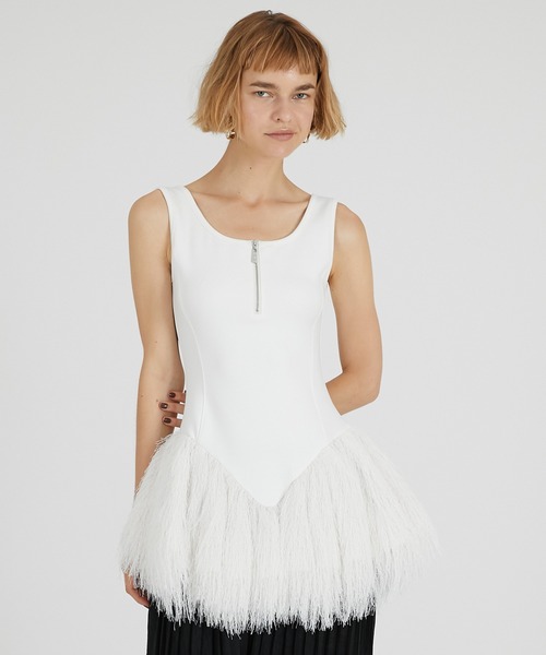 PRANK PROJECT(プランクプロジェクト)の「シャギーヘムペプラムタンク / Shaggy Hem Peplum Tank(その他トップス・レディース・アイボリー/ブラック・FREE)」の6枚目の写真