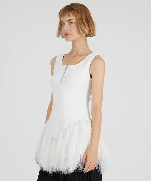 PRANK PROJECT(プランクプロジェクト)の「シャギーヘムペプラムタンク / Shaggy Hem Peplum Tank(その他トップス・レディース・アイボリー/ブラック・FREE)」の7枚目の写真