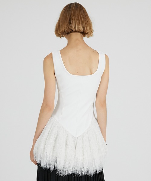 PRANK PROJECT(プランクプロジェクト)の「シャギーヘムペプラムタンク / Shaggy Hem Peplum Tank(その他トップス・レディース・アイボリー/ブラック・FREE)」の8枚目の写真