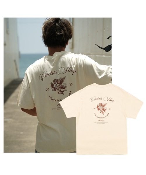 #Re:room(リルーム)の「カクタスショップエンジェルプリントTシャツ(Tシャツ/カットソー・メンズ・ホワイト/ベージュ・L-XL)」の2枚目の写真