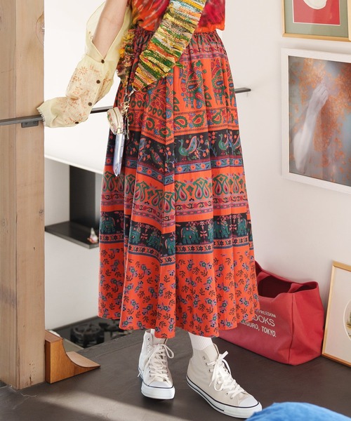 チャイハネ（チャイハネ）の「【チャイハネ】サンガネリ柄スカート（スカート・レディース・ピンク/グリーン/オレンジ・FREE）」の3枚目の写真